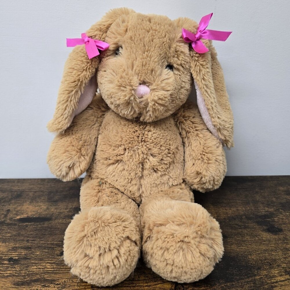 Build A Bear Bunny Plush Stuffed Animal 16" EUC Easter Pink Bows Brown Tan